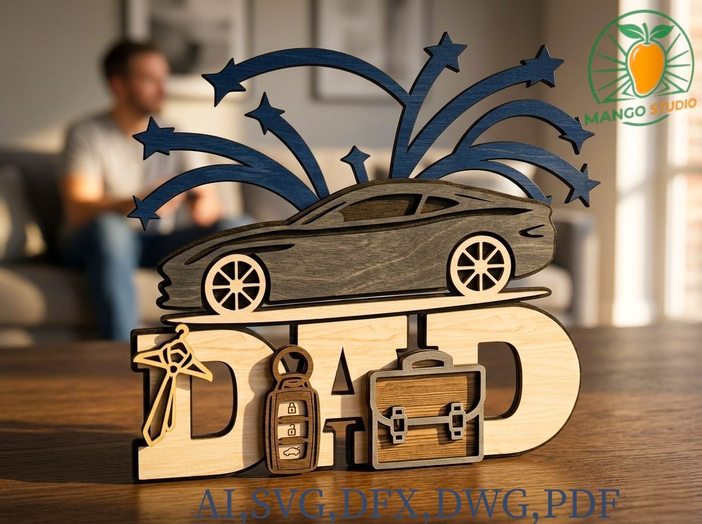 3D Layered Dad Car Laser Cut Design